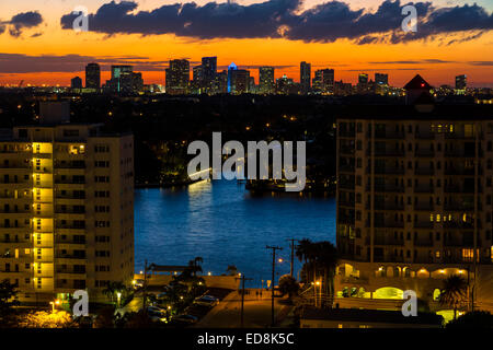 Ft. Lauderdale, Florida.  Skyline at Sunset. Stock Photo