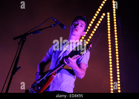 BENICASIM, SPAIN - JULY 20: Alex Turner, frontman of Arctic Monkeys band, concert performance at FIB. Stock Photo