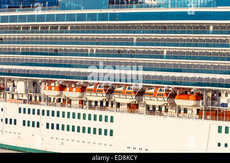 Ft. Lauderdale, Florida.  Cruise Ship Ruby Princess in Early Morning Sun, Showing Life Boats along the Side. Stock Photo