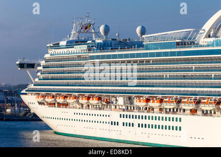 Ft. Lauderdale, Florida.  Cruise Ship Ruby Princess in Early Morning Sun, Showing Life Boats along the Side. Stock Photo