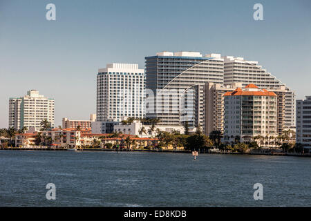 Ft. Lauderdale, Florida.  Looking North on the Intracoastal waterway.  W Hotel on the right. Stock Photo