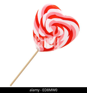 Single Valentines Day heart-shaped lollipop isolated on white Stock Photo