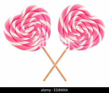 Two Valentines Day lollipops isolated on white Stock Photo