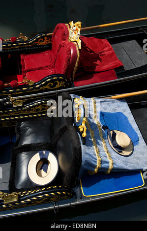 Traditional Venetian gondola detail close-up on small canal in Venice Italy Stock Photo