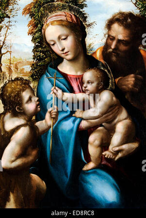 Giovanni Antonio Bazzi 'Sodoma', Holy Family with Young Saint John 1525-1527 Oil on panel. Fondazione Musei Senesi, Siena, Italy Stock Photo