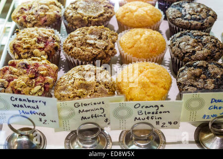 Illinois Bloomington,Kelly's Bakery & Cafe,coffee house,restaurant restaurants food dining cafe cafes,display sale baked goods,muffin,cranberry,walnut Stock Photo