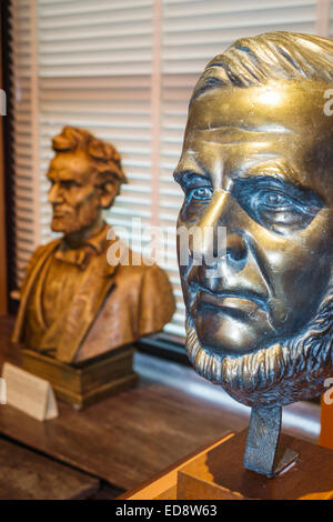 Illinois,Midwest,Bloomington,Downtown,McLean County Museum of History,county courthouse,bust,David Davis,senator,political figure,artist proof,Abraham Stock Photo