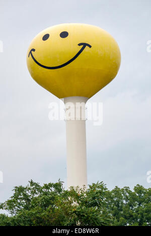 Illinois Atlanta,smiley face,Emoji,water tower,cloudy,humor,humorous,humour,IL140909043 Stock Photo