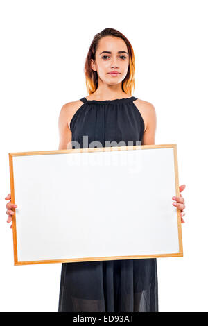 Young model holds a blank whiteboard ready for your text Stock Photo