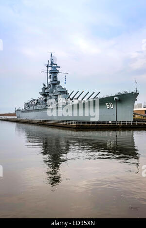 The Battleship USS Alabama at the Memorial Park in Mobile. 680ft long and 35,000tons with 9 16inch guns Stock Photo