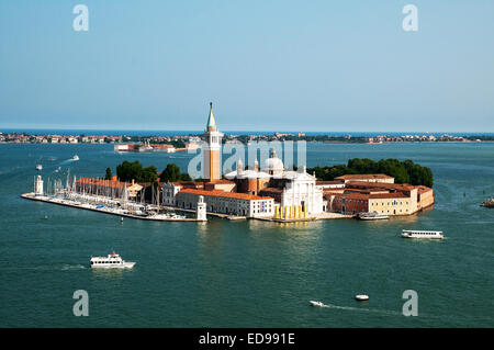 Island of San Giorgio Maggiore with Lido and sea beyond seen from St Marks Bell Tower Venice Italy ISLAND ISOLA DI SAN GIORGIO M Stock Photo
