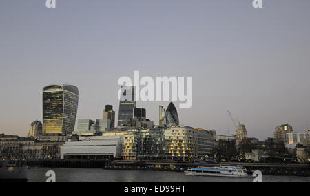 The Modern skyline of the City of London with The Walkie Talkie Building, The Gherkin, The Cheesegrater viewed over River Thames Stock Photo