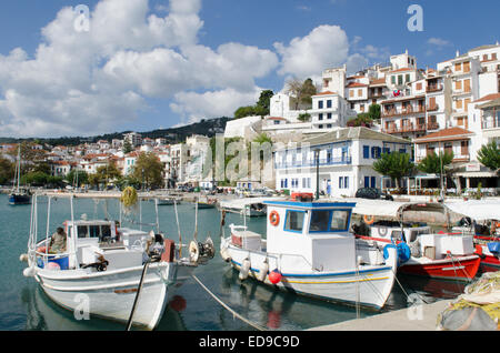 Fishing boats in Skopelos Town harbour Stock Photo - Alamy