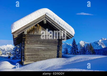 Chalet in a snow landscape at Elmau, Upper Bavaria, Bavaria, Germany, Europe Stock Photo