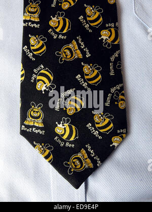 Interesting vintage Avon tie with busy bees tie, male neckware in silk Stock Photo