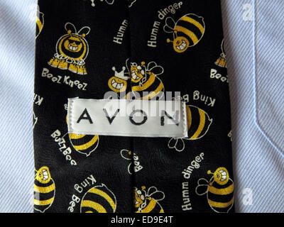 Interesting vintage Avon tie with busy bees, male neckware in silk Stock Photo