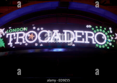 LONDON, UK - JANUARY 02: Neon display entrance to London Trocadero shopping centre. January 02, 2015 in London. Stock Photo