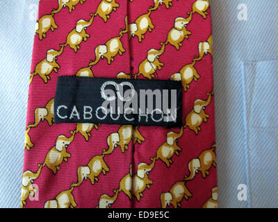 Interesting elephant Carbouchon vintage tie, male neckware in silk Stock Photo