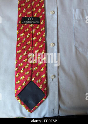 Interesting vintage elephant Carbouchon tie, male neckware in silk Stock Photo