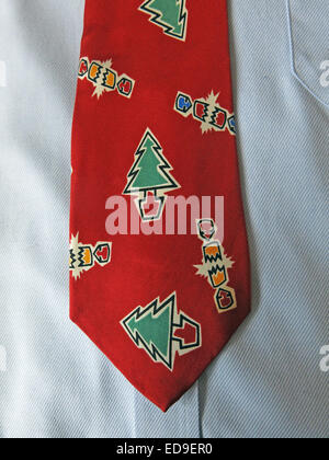 Interesting vintage Xmas Festive red tie, male neckware in silk Stock Photo