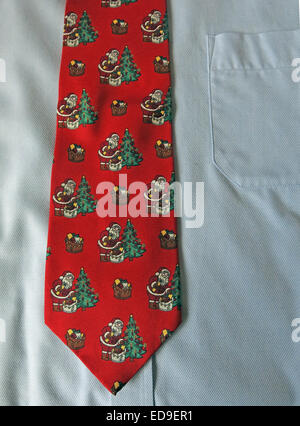 Interesting Red Christmas tie, male neckware in silk Stock Photo