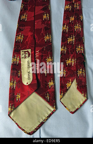 Interesting Merry Xmas US vintage tie, male neckware in silk Stock Photo