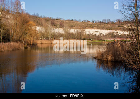 The beautiful lake and cliffs around Bluewater in North Kent Stock ...