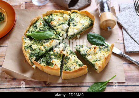 Pie with spinach and feta cheese, food Stock Photo
