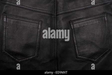 Pocket on the black leather texture can use as background Stock Photo