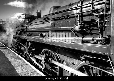 The Green Knight Steam Train at Grosmont Railway Station in the North York Moors National Park, North Yorkshire Stock Photo