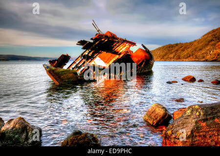 The wreck of the Dayspring fishing boat at Diabaig, Wester Ross in the Highlands, Scotland Stock Photo