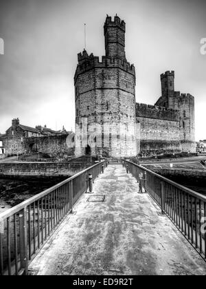 The wonderful Caernarvon Castle at Caernarvon in Wales Stock Photo