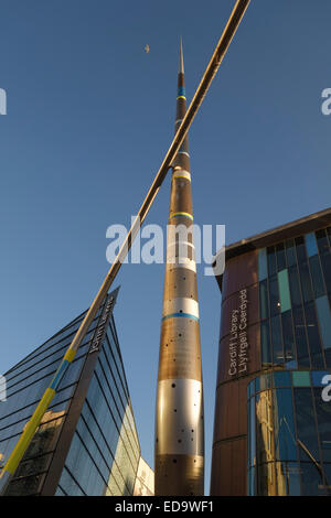 The Hayes, Cardiff, Wales. 'Alliance', a sculpture by French artist Jean-Bernard Métais near John Lewis and the Central Library Stock Photo