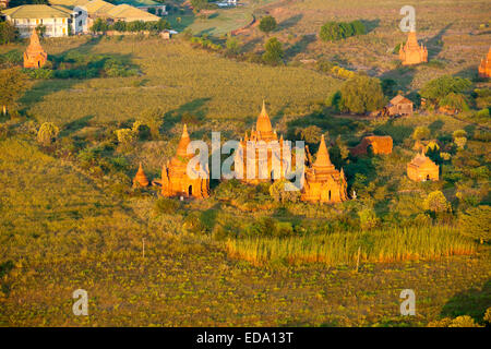 View from the Hot Air Balloon at sunrise,  Bagan, Myanmar. Stock Photo