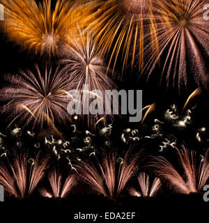 Golden orange red amazing fireworks explosion background in night time close up, fireworks vector, fireworks explode in Malta Stock Photo