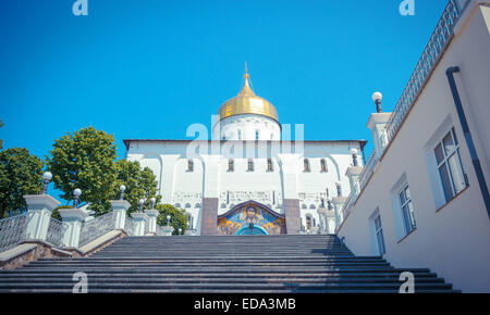 Trinity cathedral in Pochaev Lavra and the stairs to her Stock Photo