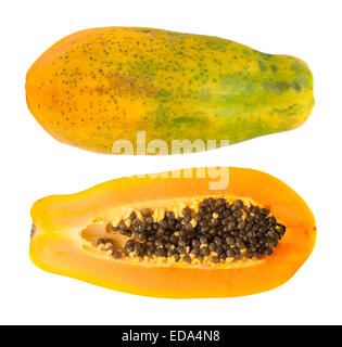 papaya fuit cut in half  isolated on white backgound Stock Photo