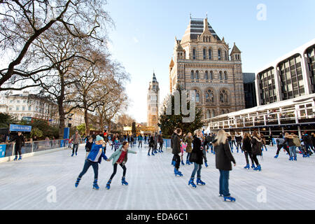 The Ice rink outside the National History Museum in London, Uk. Stock Photo