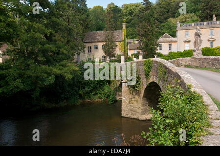 Old bridge at Iford Manor, by the River Frome, in Wiltshire, near Bath. Stock Photo