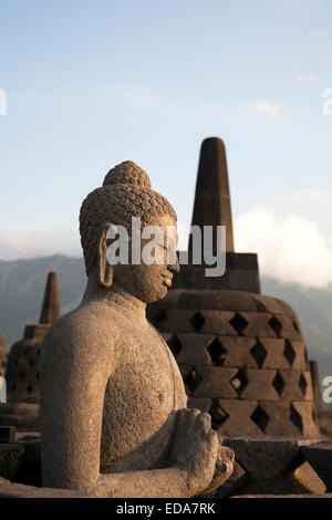Borobudur is a 9th-century Mahayana Buddhist Temple in Magelang, Central Java, Indonesia. Stock Photo