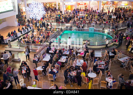 Inside the Intu Trafford Centre food court indoor shopping complex in Dumplington, Greater Manchester, England Stock Photo