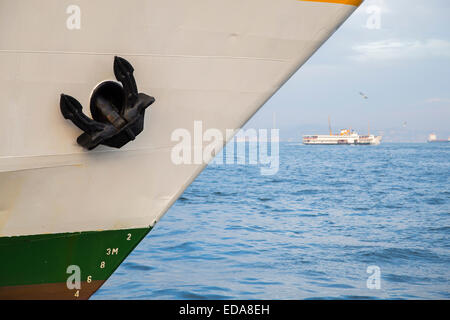 Anchor on the bow (front side) of the ship docked Stock Photo