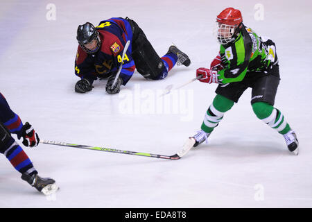 BARCELONA - MAY 11: Players in action in the Ice Hockey final of the Copa del Rey (Spanish Cup). Stock Photo