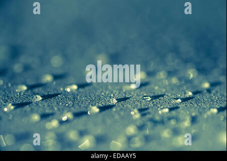 Water droplets close-up view on plastic surface Stock Photo