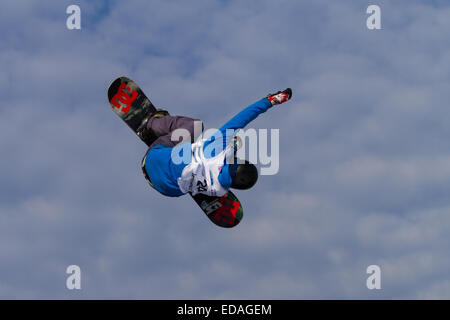 ISTANBUL, TURKEY - DECEMBER 20, 2014: Brett Moody jump in FIS Snowboard World Cup Big Air. This is first Big Air event for both, Stock Photo