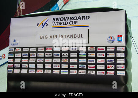 ISTANBUL, TURKEY - DECEMBER 20, 2014: Podium of FIS Snowboard World Cup Big Air. This is first Big Air event for both, men and w Stock Photo