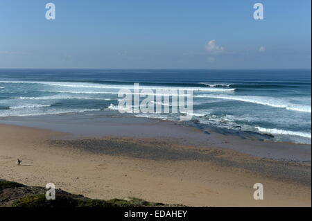 perfect  blue  Atlantic waves break onto a west coast beach Stock Photo