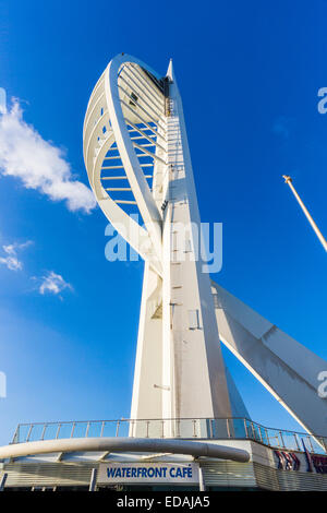 Sightseeing & modern architecture: view of the tall iconic landmark Spinnaker Tower on the skyline at Gunwharf Quays, Portsmouth