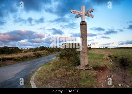 A signpost on Bodmin Moor in Cornwall Stock Photo