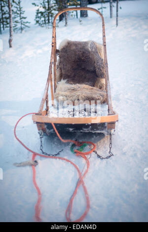 Empty husky sled in lapland Stock Photo